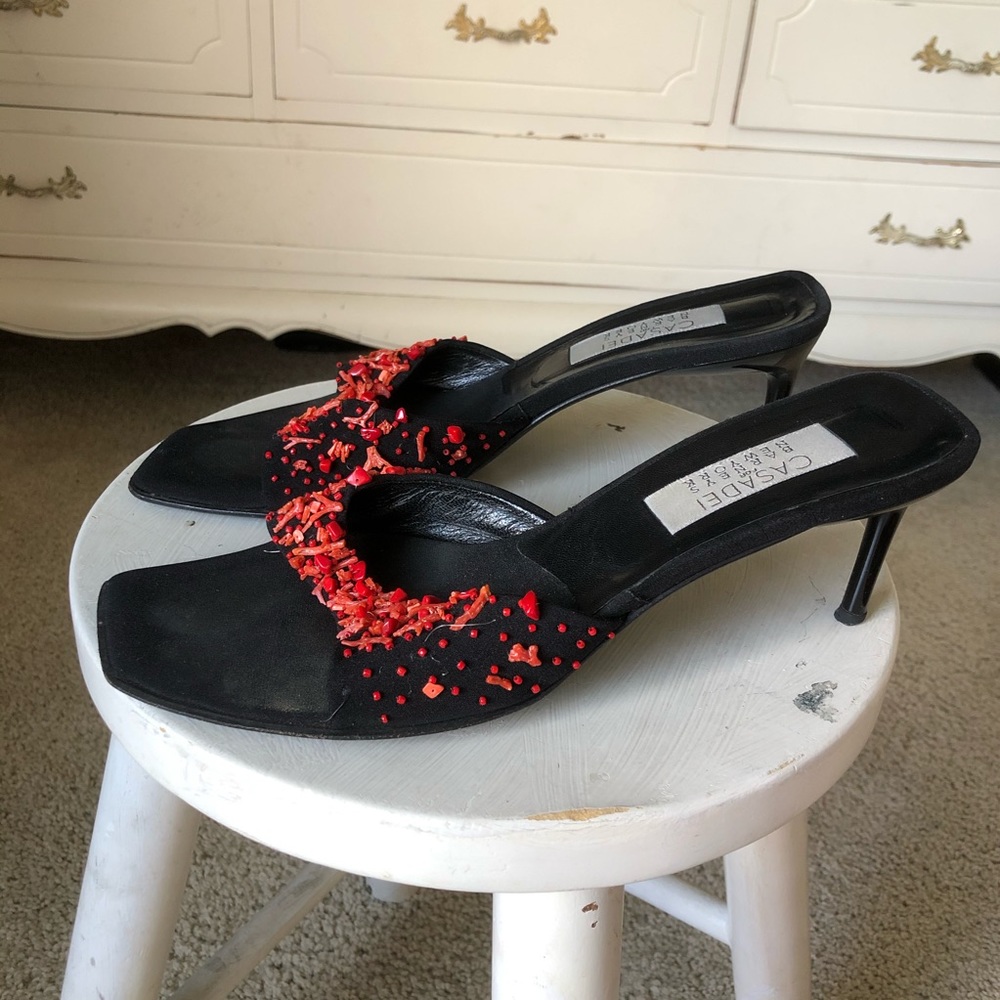 Black Sandal Kitten Heels 9 Red Casadei - Picture 4 of 8
